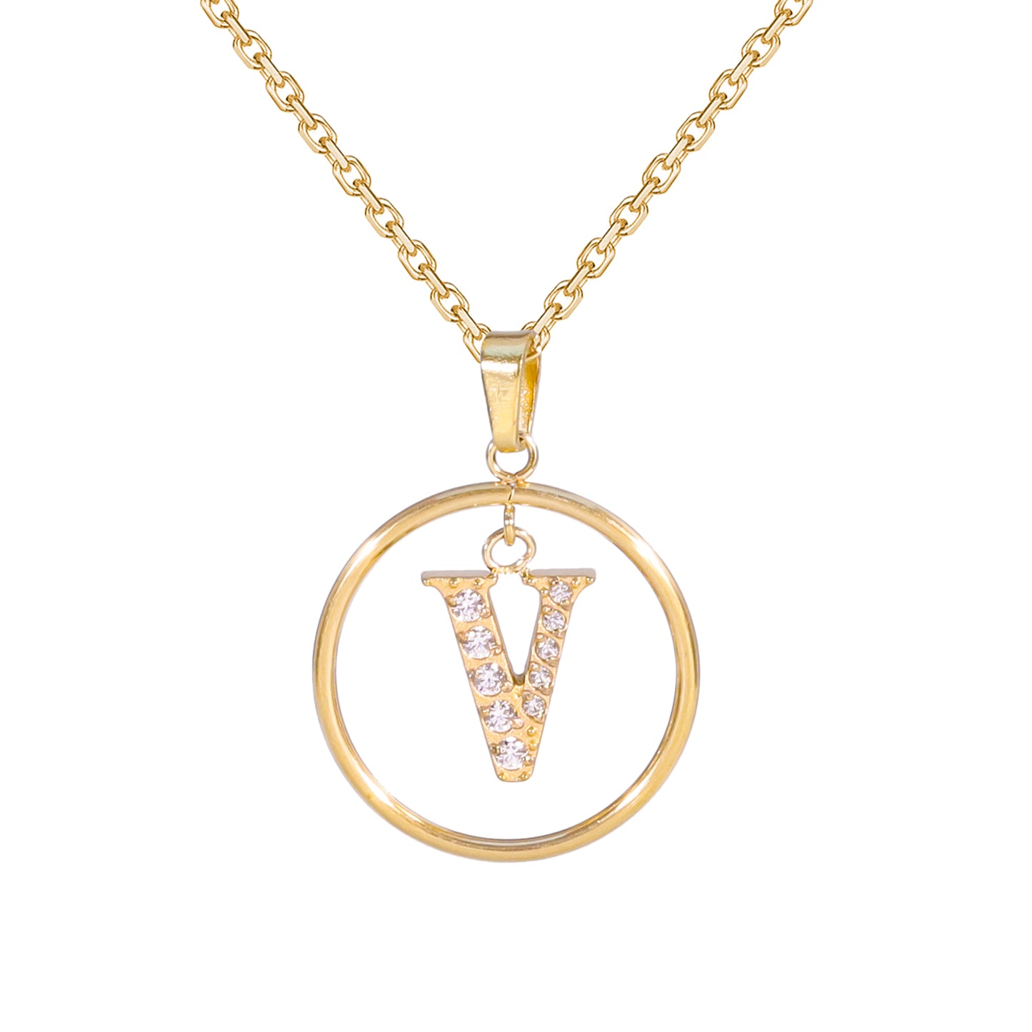 Golden Letter Necklaces with Diamond - Embellished Circles: A Touch of Glamour