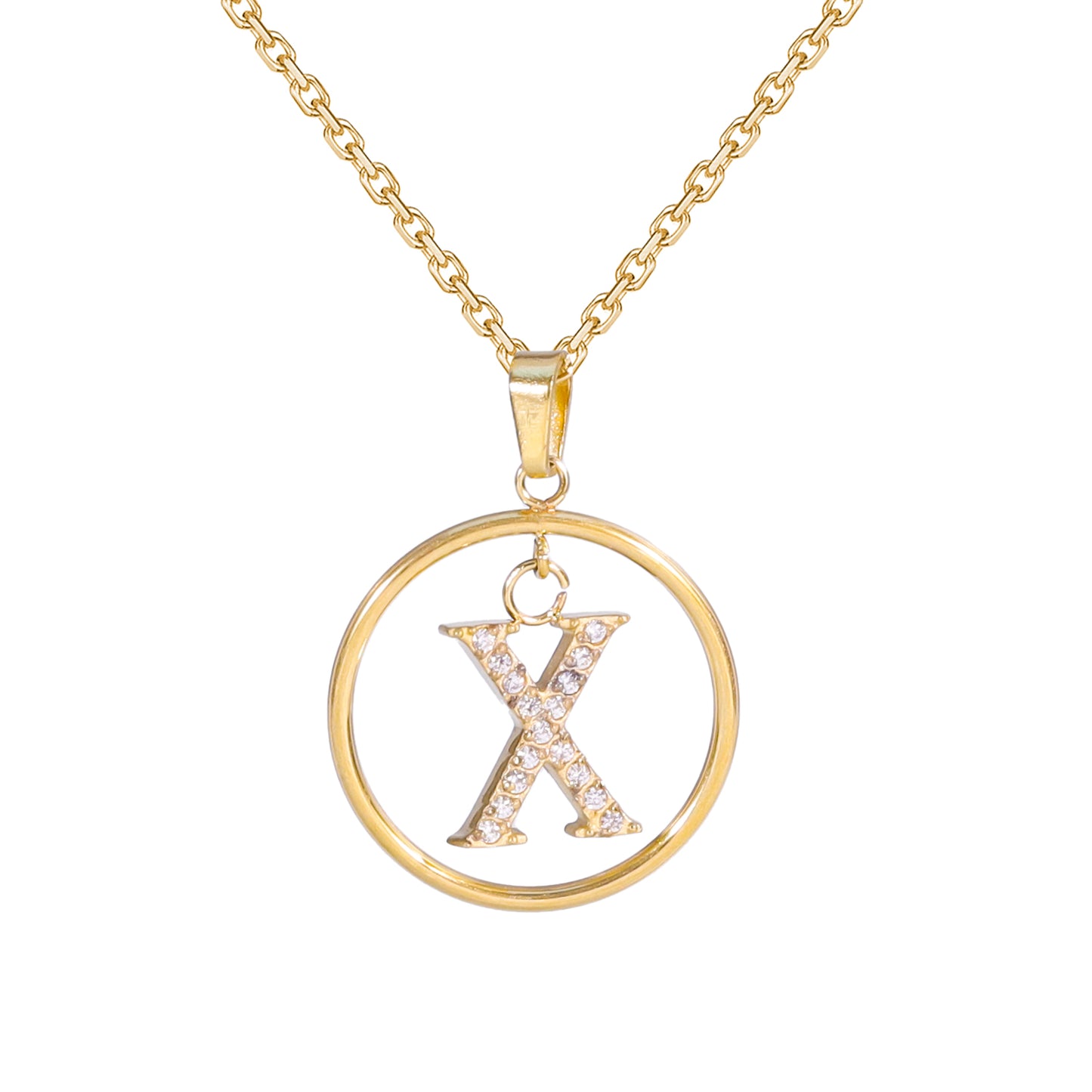 Golden Letter Necklaces with Diamond - Embellished Circles: A Touch of Glamour