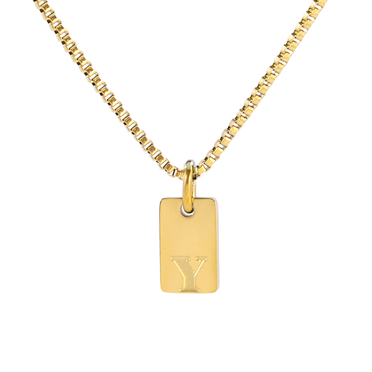 Golden Rectangular Initial Necklaces: Chic and Personalized