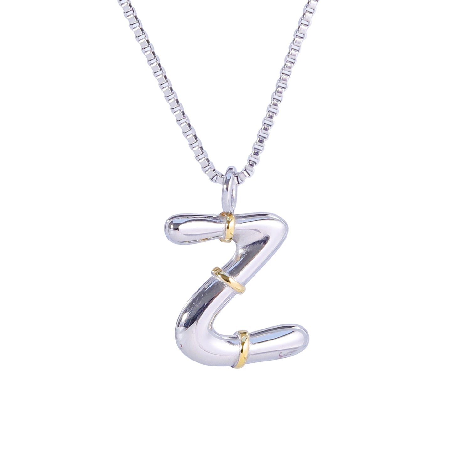 Silver Letter Necklaces with Unique Design and Gold Accents